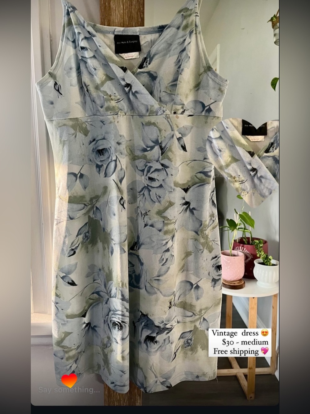 Ann Taylor Pale Blue and Gray Floral Wrap-Style Midi Dress